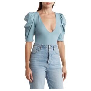 Intimately Free People Bodysuit Womens S Va Va Voop V Neck Short Puff Sleeve Top